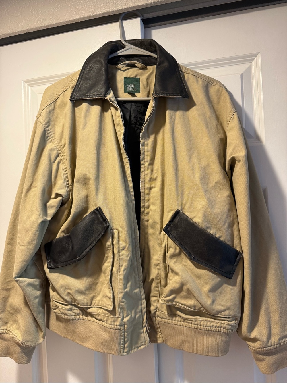 Women’s Tan Jacket with Black Leather Trim - Classic Bomber Style